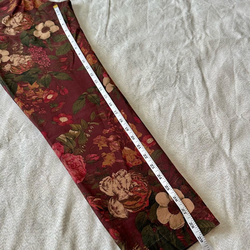 Talbots Floral Burgundy Pants Size 8 Straight Leg Floral Boho Fall Moody Autumn - Picture 9 of 10